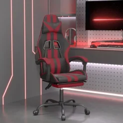 vidaXL Snurrbar gamingstol med fotstöd svart och vinröd konstläder
