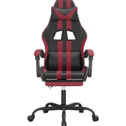 vidaXL Snurrbar gamingstol med fotstöd svart och vinröd konstläder