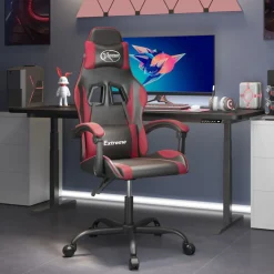 vidaXL Snurrbar gamingstol svart och vinröd konstläder