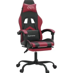 vidaXL Snurrbar gamingstol med fotstöd svart och vinröd konstläder