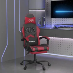 vidaXL Snurrbar gamingstol med fotstöd svart och vinröd konstläder