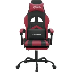 vidaXL Snurrbar gamingstol med fotstöd svart och vinröd konstläder