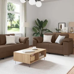 vidaXL Soffa 2 pcs Brun 219 x 80 x 82 cm tyg