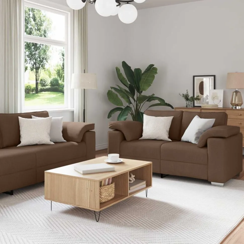 vidaXL Soffa 2 pcs Brun 219 x 80 x 82 cm tyg
