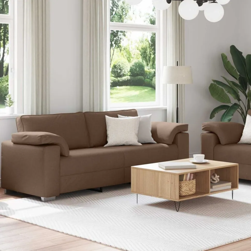 vidaXL Soffa 2 pcs Brun 219 x 80 x 82 cm tyg