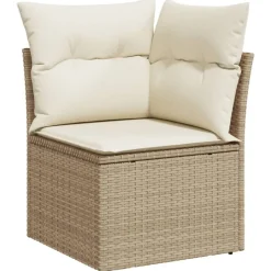 vidaXL Soffa hörnsektion för trädgården med dynor beige konstrotting