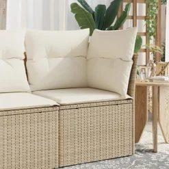 vidaXL Soffa hörnsektion för trädgården med dynor beige konstrotting