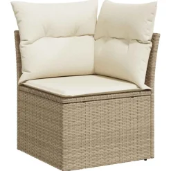 vidaXL Soffa hörnsektion för trädgården med dynor beige konstrotting