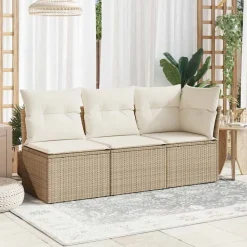 vidaXL Soffa hörnsektion för trädgården med dynor beige konstrotting