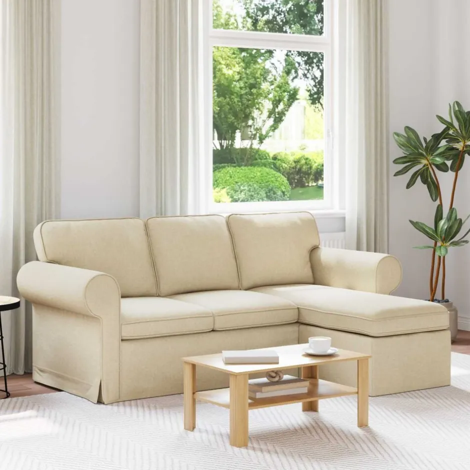 Outlet vidaXL Soffa 195 x 138 x 80 cm tyg Kräm