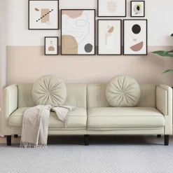 vidaXL Soffa med kuddar 3-sits gräddvit sammet