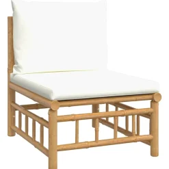 Discount vidaXL Soffa mittdel med gräddvita dynor bambu Kräm