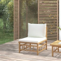 Discount vidaXL Soffa mittdel med gräddvita dynor bambu Kräm