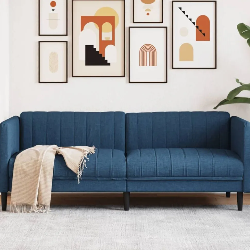 vidaXL Soffa 3-sits blå tyg