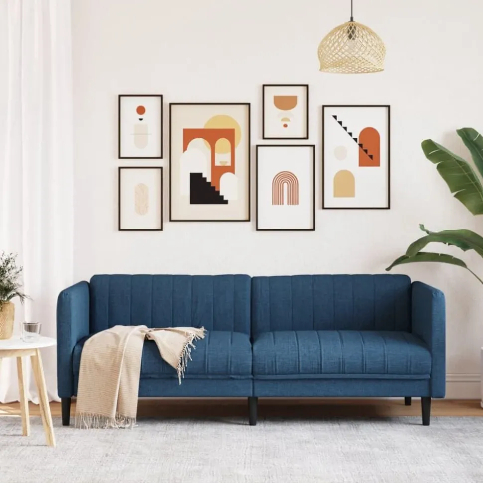 vidaXL Soffa 3-sits blå tyg