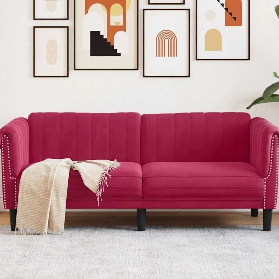vidaXL Soffa 2-sits vinröd sammet