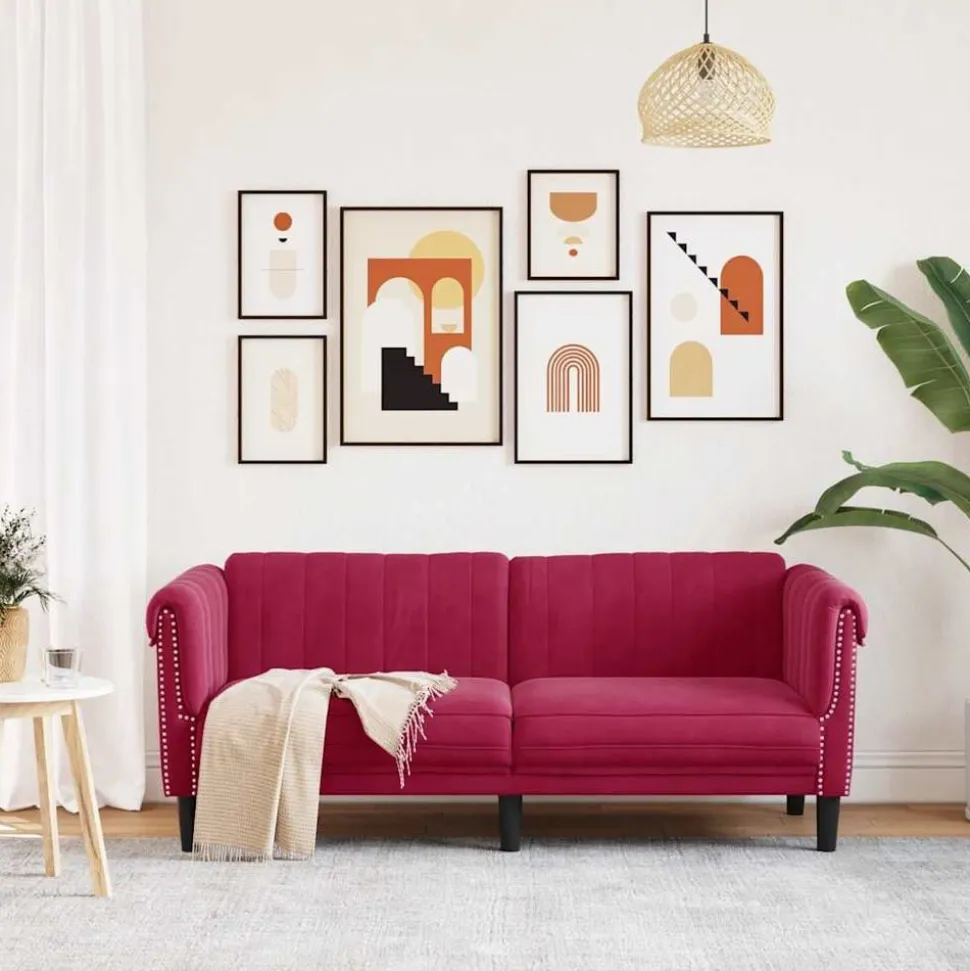vidaXL Soffa 2-sits vinröd sammet