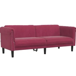 vidaXL Soffa 3-sits vinröd sammet