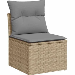 vidaXL Soffa utan armstöd för trädgården med dynor beige konstrotting beige och grå