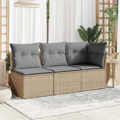 vidaXL Soffa utan armstöd för trädgården med dynor beige konstrotting beige och grå
