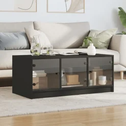 vidaXL Soffbord med glasdörrar svart 102x50x42 cm