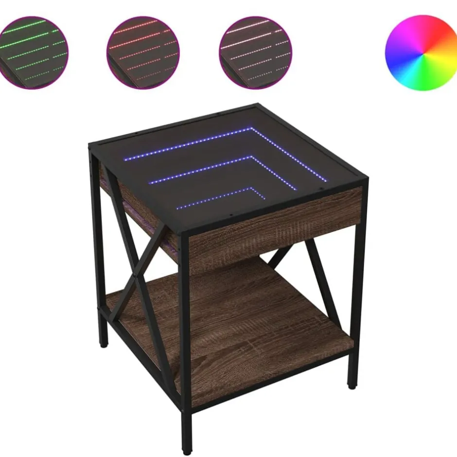Clearance vidaXL Soffbord med Infinity LEDs 40x40x49 cm brun ek