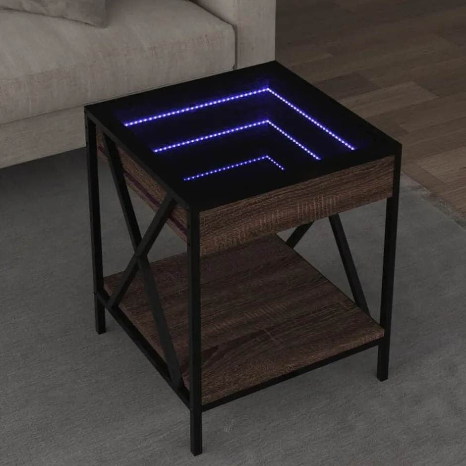 Clearance vidaXL Soffbord med Infinity LEDs 40x40x49 cm brun ek