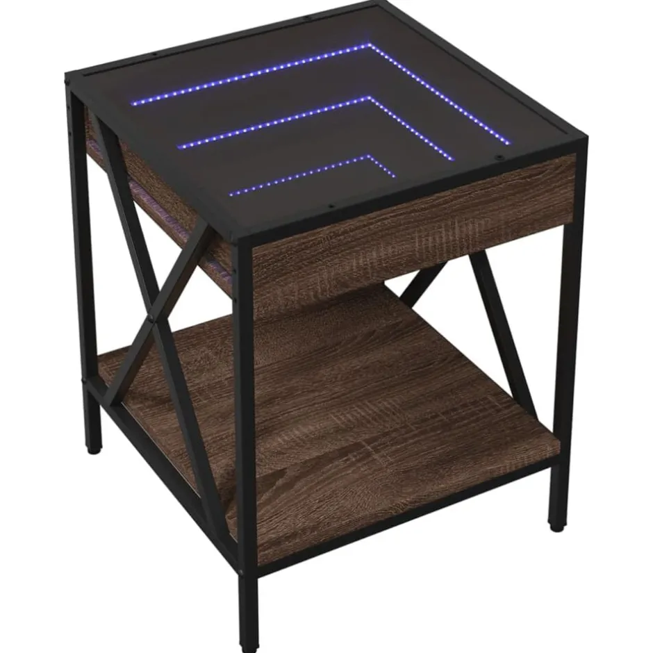 Clearance vidaXL Soffbord med Infinity LEDs 40x40x49 cm brun ek