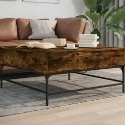 vidaXL Soffbord rökfärgad ek 95x95x45 cm konstruerat trä och metall