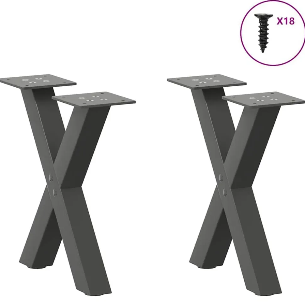 vidaXL Soffbordsben X-formade 2 st antracit 37x(30-31) cm stål
