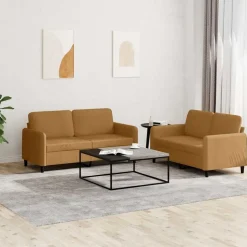 vidaXL Soffgrupp 2 delar brun sammet