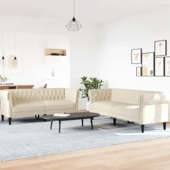 Clearance vidaXL Soffgrupp 2 delar gräddvit tyg Kräm