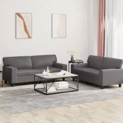 Best vidaXL Soffgrupp 2 delar konstläder Grå