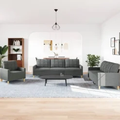 vidaXL Soffgrupp 3 delar mörkgrå tyg