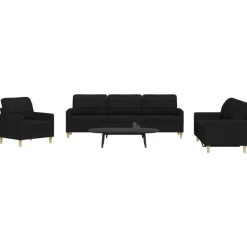 vidaXL Soffgrupp 3 delar svart tyg