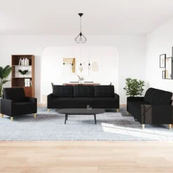 vidaXL Soffgrupp 3 delar svart tyg