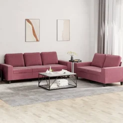 Discount vidaXL Soffgrupp 2 delar tyg Vinröd