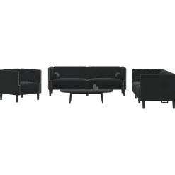 Outlet vidaXL Soffgrupp chesterfield 3 delar bolsterkuddar sammet Svart