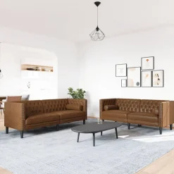 Sale vidaXL Soffgrupp chesterfield 2 delar bolsterkuddar konstmocka Brun