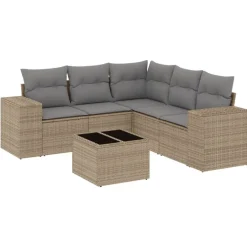 Clearance vidaXL Soffgrupp för trädgården med dynor 6 delar beige konstrotting beige och grå