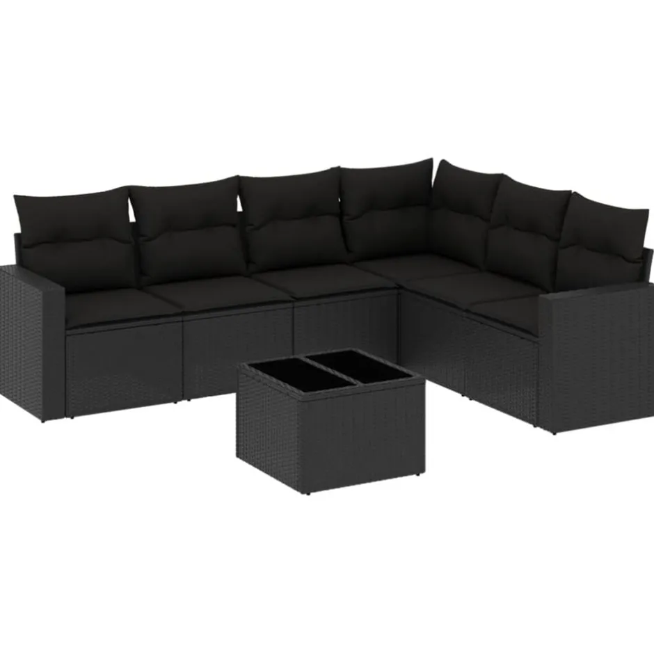 Clearance vidaXL Soffgrupp för trädgården med dynor 7 delar konstrotting Svart