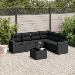 Clearance vidaXL Soffgrupp för trädgården med dynor 7 delar konstrotting Svart