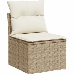 vidaXL Soffgrupp för trädgård med dynor 4 delar beige konstrotting