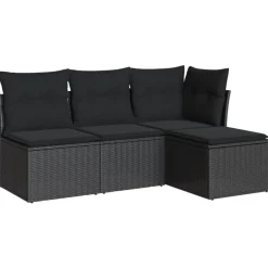 Best vidaXL Soffgrupp för trädgård med dynor 4 delar konstrotting Svart