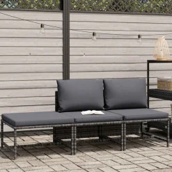 vidaXL Soffgrupp för trädgården 3 delar med dynor konstrotting grå