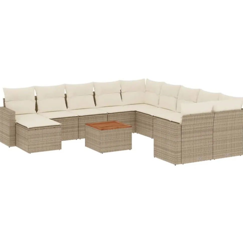 vidaXL Soffgrupp för trädgården 12 delar med dynor beige konstrotting