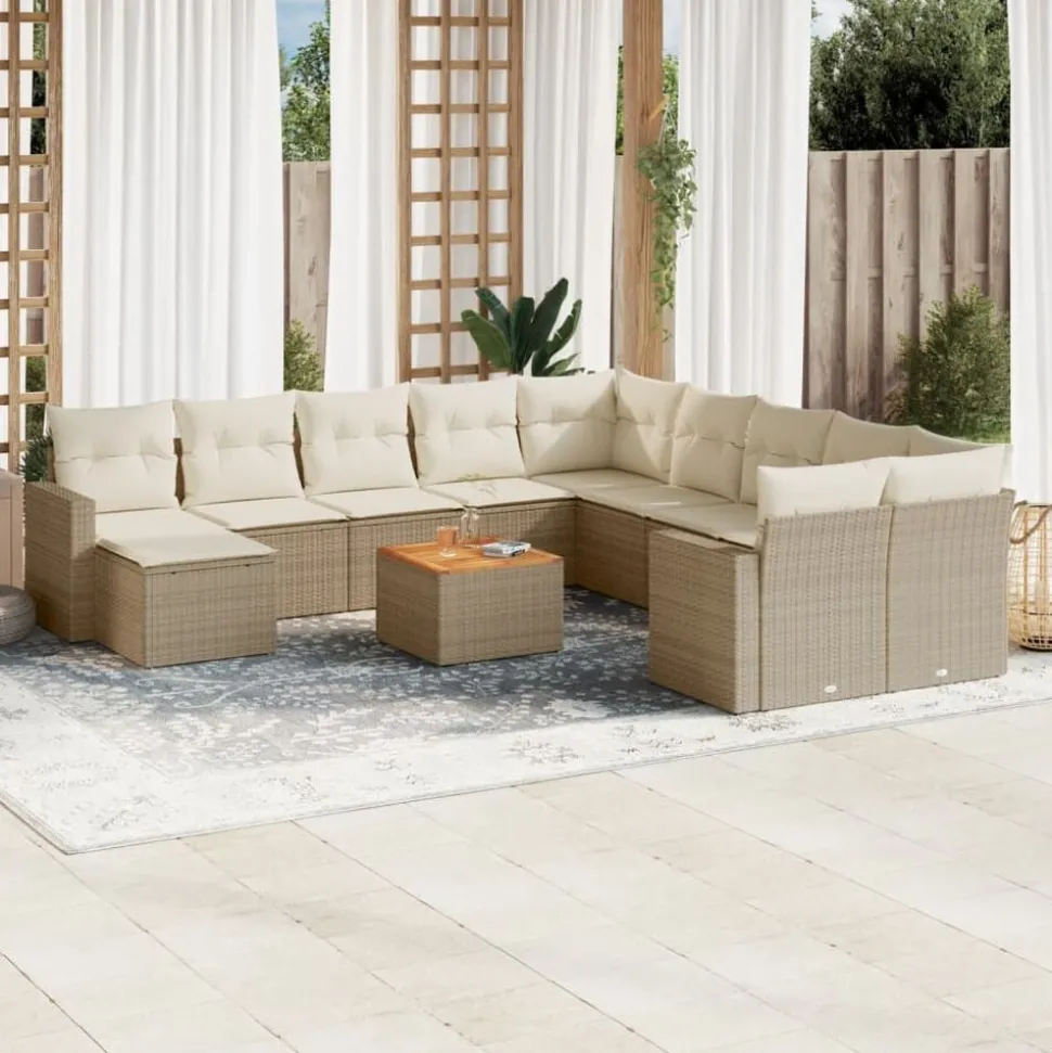vidaXL Soffgrupp för trädgården 12 delar med dynor beige konstrotting
