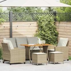 Outlet vidaXL Soffgrupp för trädgården med dynor 6 delar beige konstrotting beige och grå