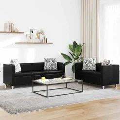 vidaXL Soffgrupp konstläder med 3-sits och 2-sits svart