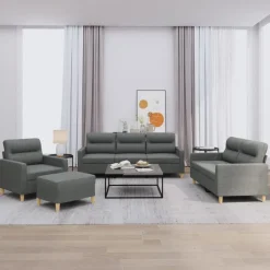 New vidaXL Soffgrupp med dynor 4 delar tyg Mörkgrå
